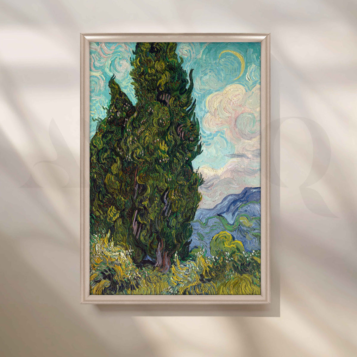 Cypresses Under the Crescent Moon Post-Impressionist Canvas Artwork – Asha Art Studio – Image 4