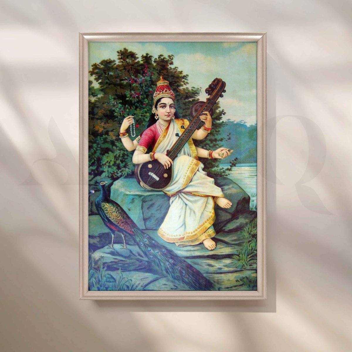 Goddess Saraswati by Raja Ravi Varma Canvas Artwork – Asha Art Studio – Image 4