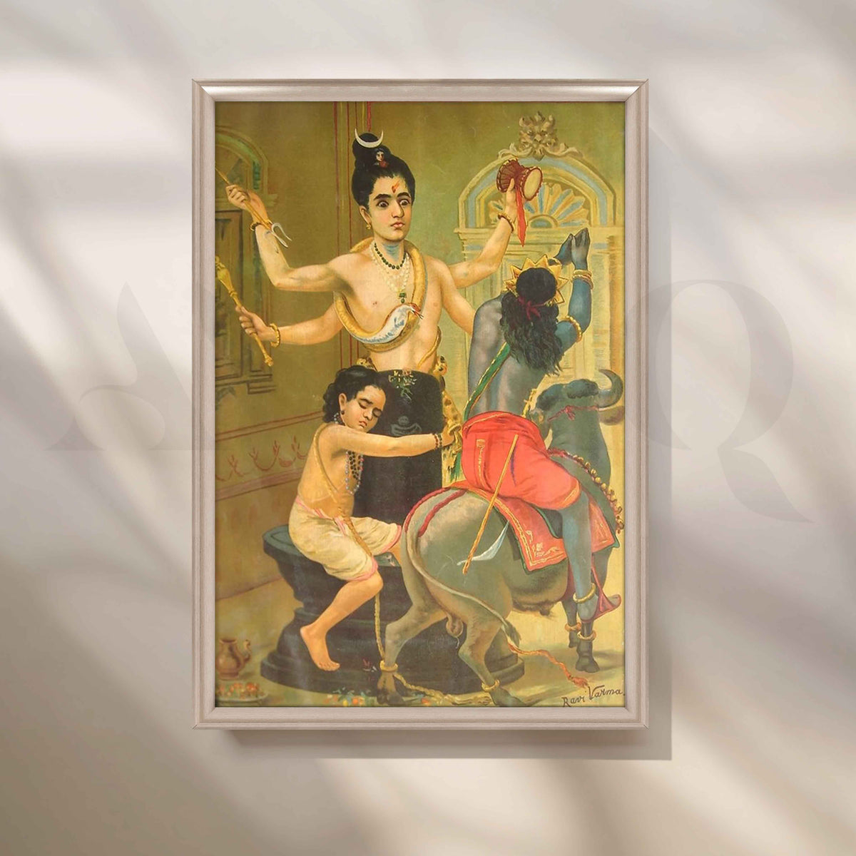 Shiva Parvati with Ganesha by Raja Ravi Varma Canvas Artwork – Asha Art Studio – Image 4
