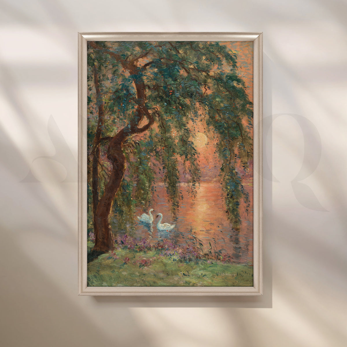 Swans at Sunset Lake Canvas Artwork – Asha Art Studio – Image 4