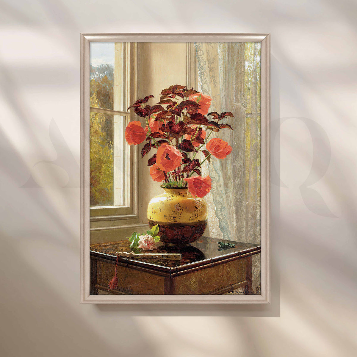 Vintage Poppy Vase by Window Canvas Artwork – Asha Art Studio – Image 3