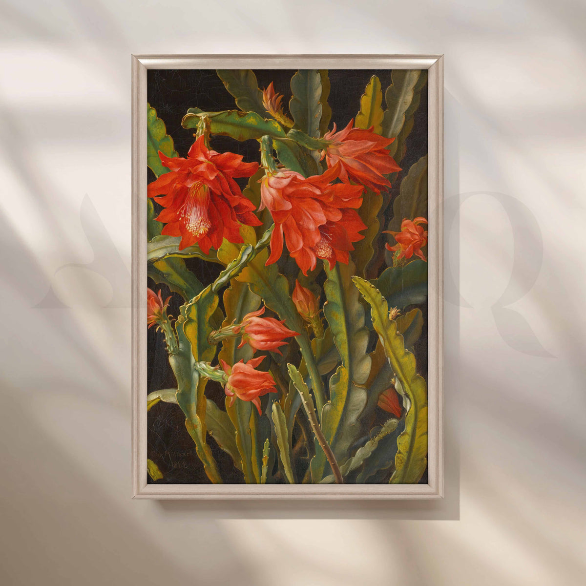 Vintage Red Cactus Bloom Canvas Artwork – Asha Art Studio – Image 4