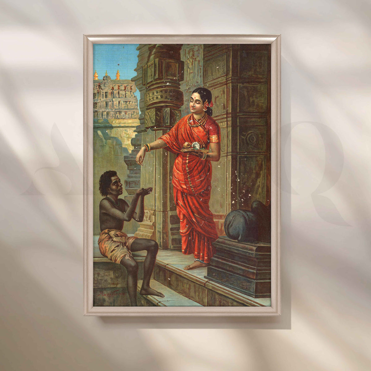 Lady Giving Alms by Raja Ravi Varma Canvas Artwork – Asha Art Studio – Image 4