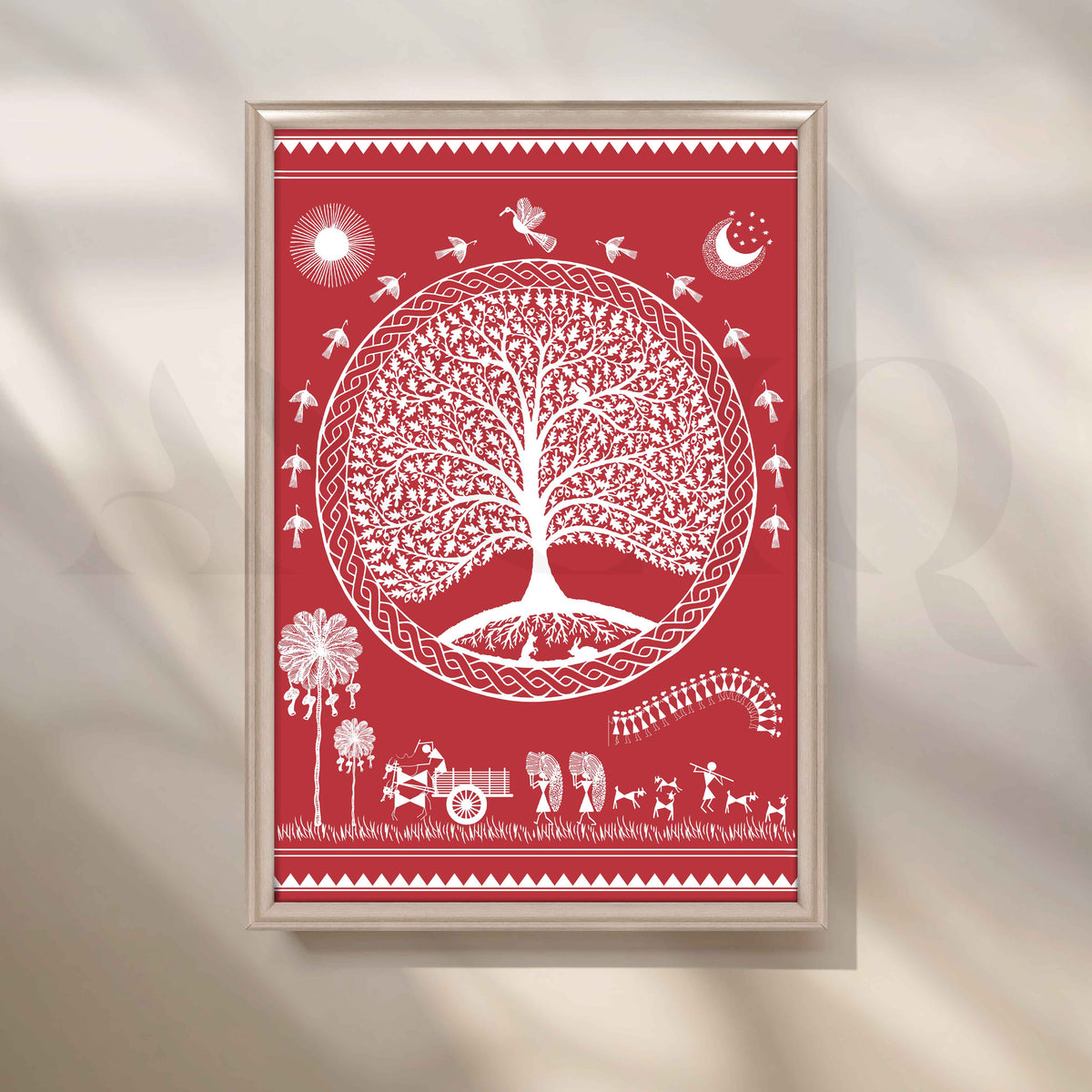 Red Warli Tree of Life Canvas Wall Art – Asha Art Studio – Image 4