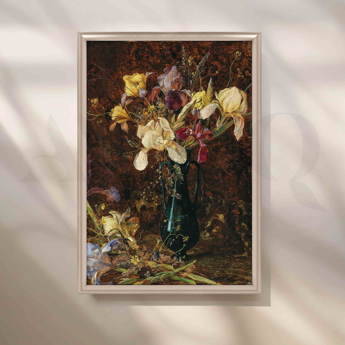 Vintage Iris Bouquet in Dark Vase Canvas Artwork – Asha Art Studio – Image 4