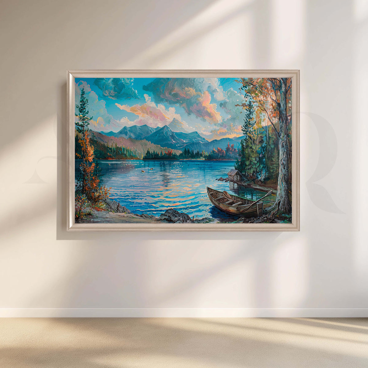 Mountain Lake Boat Canvas Artwork – Asha Art Studio – Image 4
