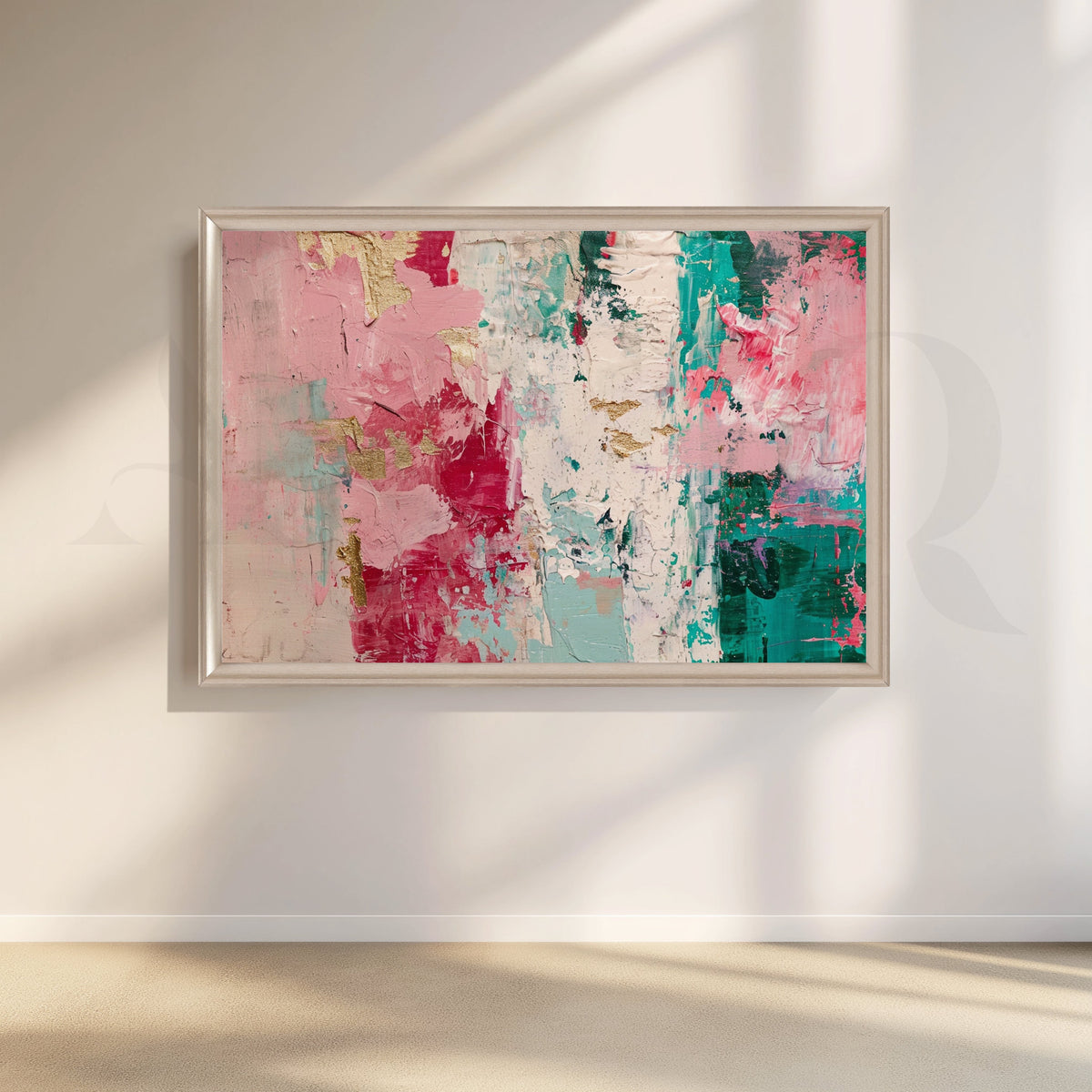 Pink and Teal Abstract Canvas Artwork – Asha Art Studio – Image 4