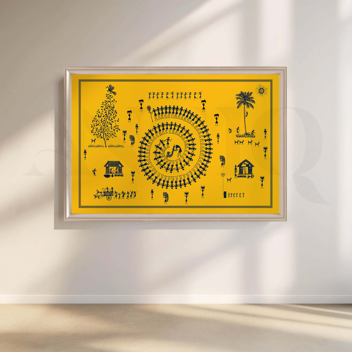 Warli Celebration of Village Life Canvas Artwork – Asha Art Studio – Image 4