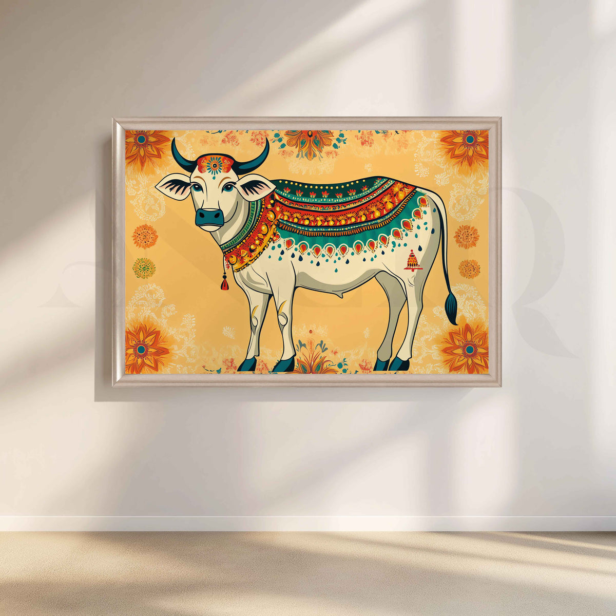 Decorative Sacred Cow Folk Canvas Artwork – Asha Art Studio – Image 4