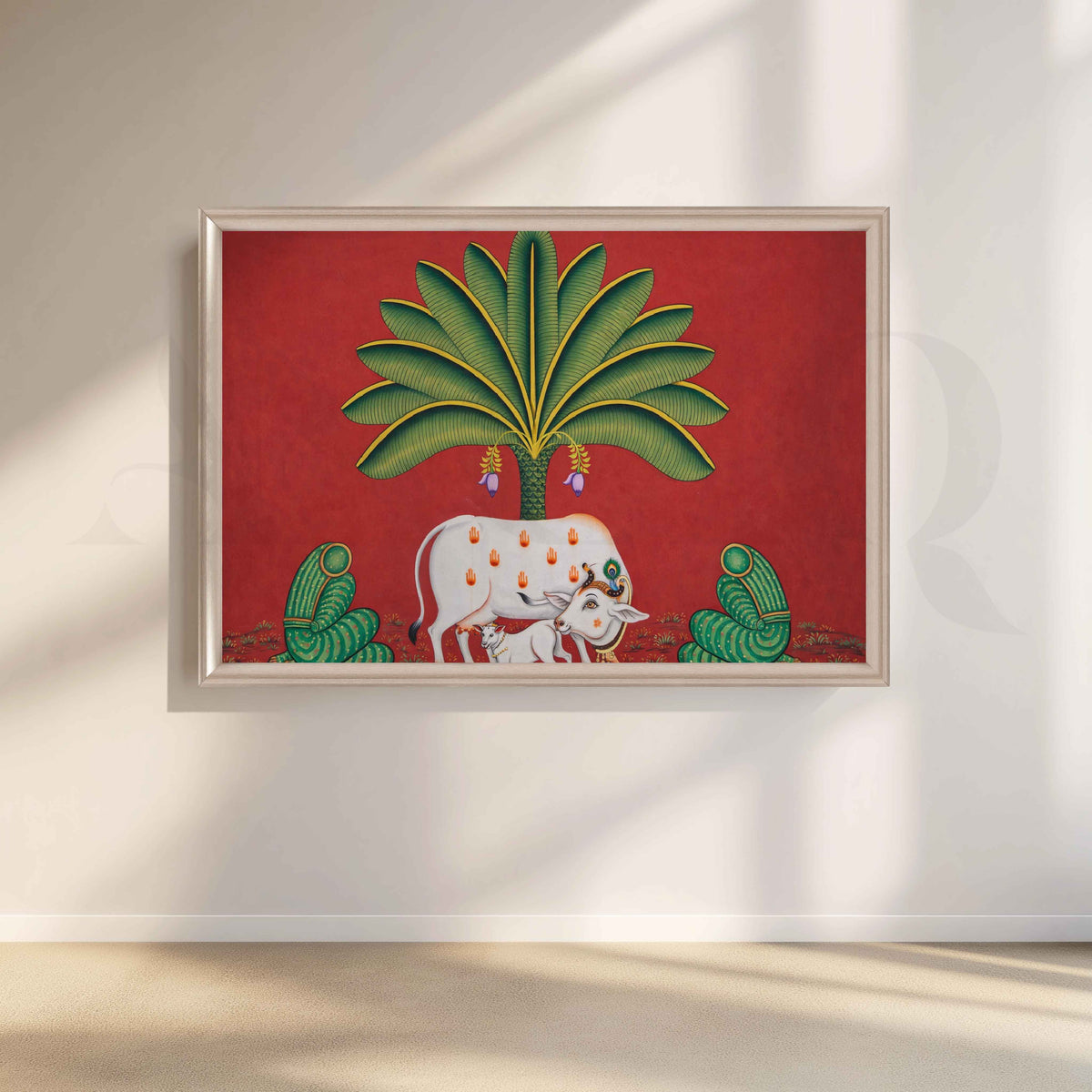 Sacred Cow Under Palm Tree Canvas Artwork – Asha Art Studio – Image 4