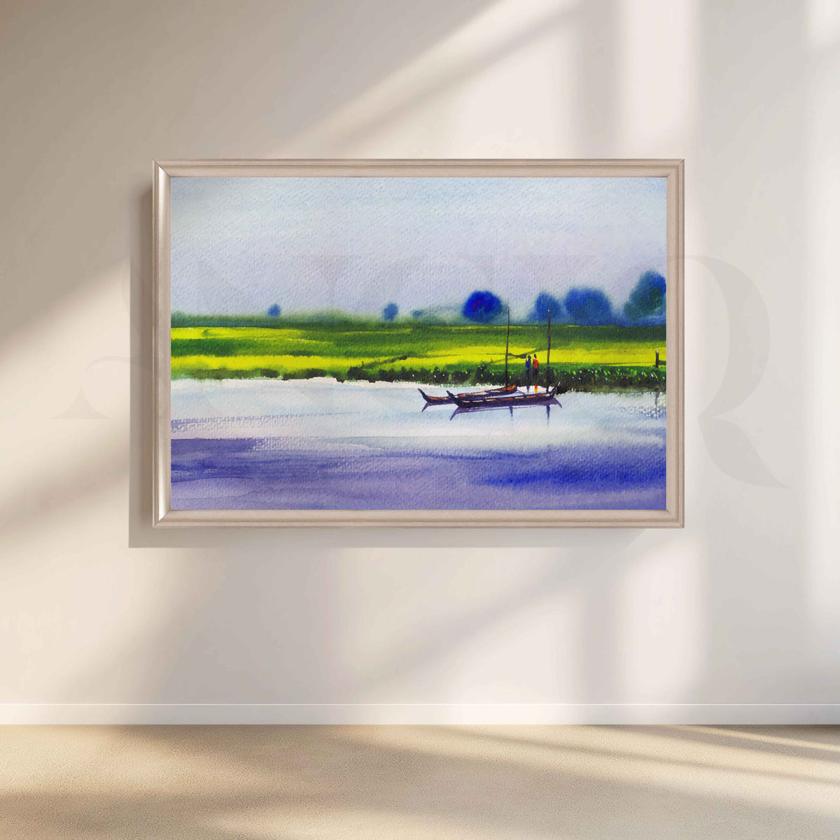 Riverside Boat Landscape Canvas Artwork – Asha Art Studio – Image 4