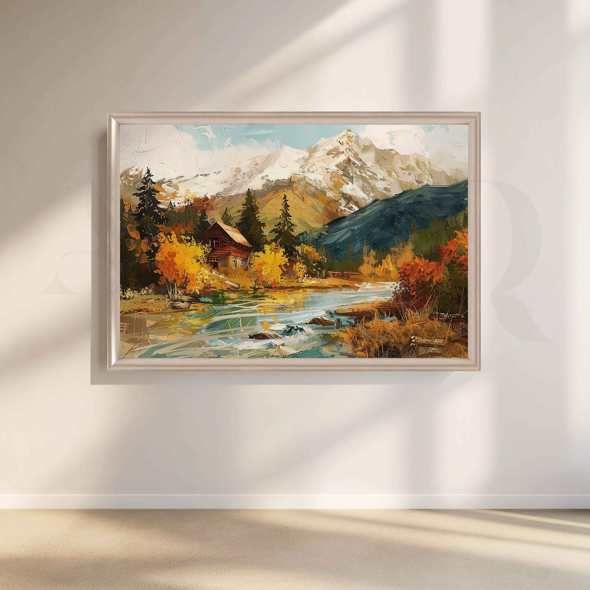 Snow Mountain Cabin Canvas Artwork – Asha Art Studio – Image 4