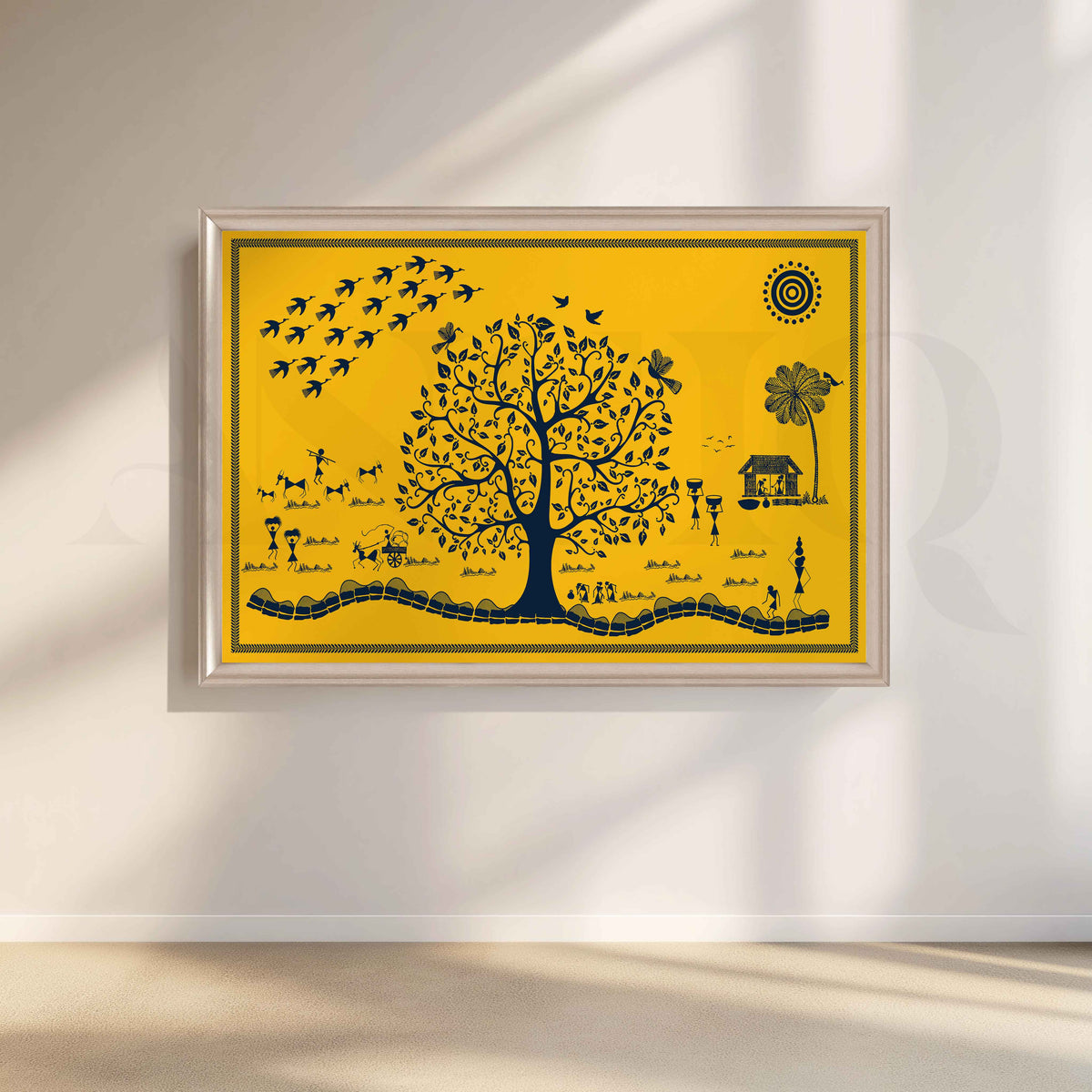 Warli Tree of Village Life Canvas Artwork – Asha Art Studio – Image 4