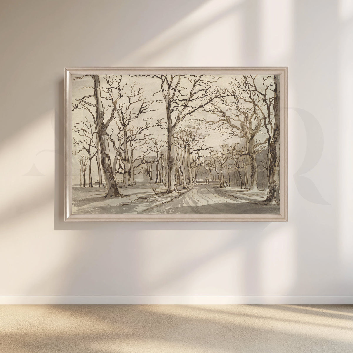 Monochrome Forest Path Trees Canvas Artwork – Asha Art Studio – Image 4