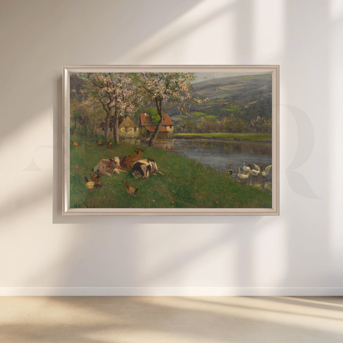 Spring Riverside Farm Scene Canvas Artwork – Asha Art Studio – Image 4