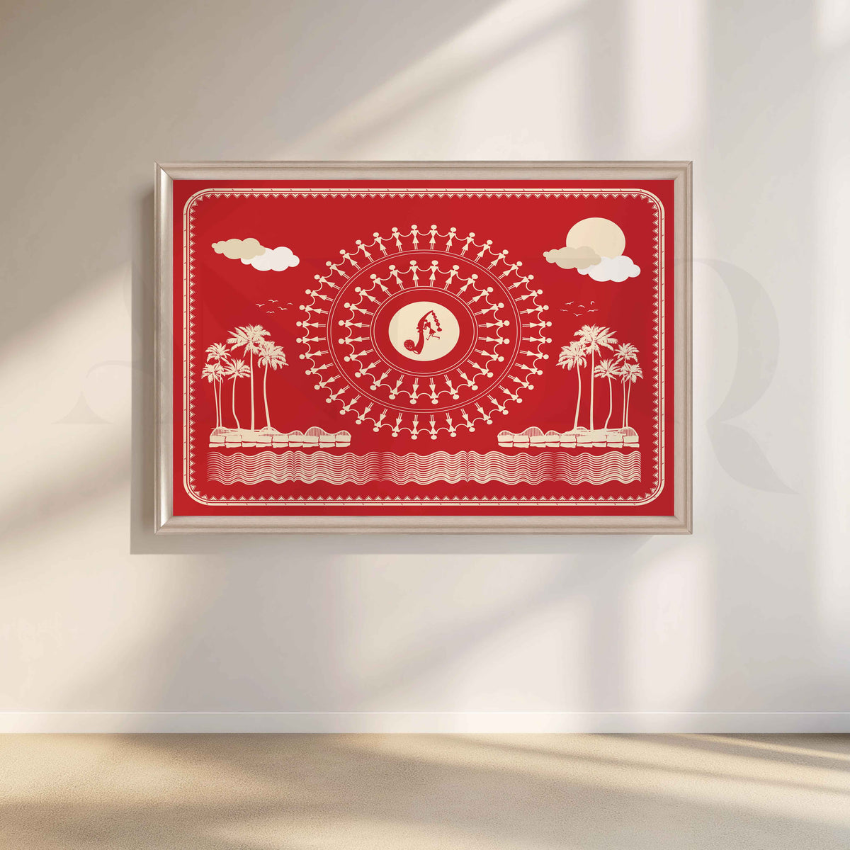 Warli Rhythms by the Sea Canvas Artwork – Asha Art Studio – Image 4