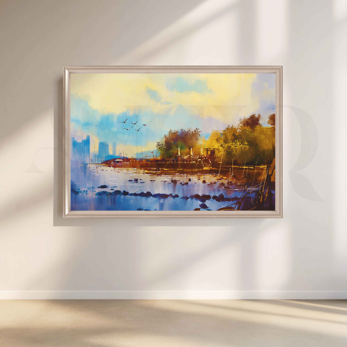 Serene Riverside Boat Canvas Artwork – Asha Art Studio – Image 4
