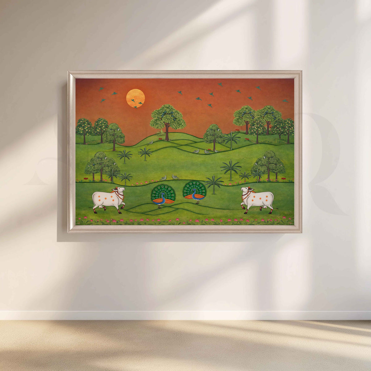 Pastoral Folk Landscape Canvas Artwork – Asha Art Studio – Image 4