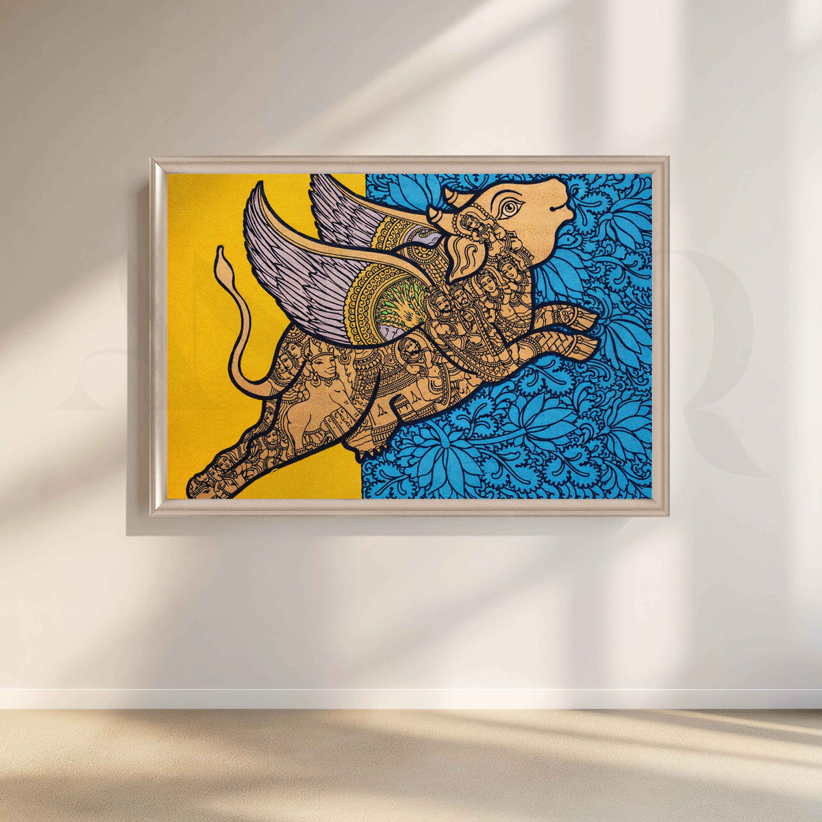 Ornate Winged Bull Canvas Artwork – Asha Art Studio – Image 4