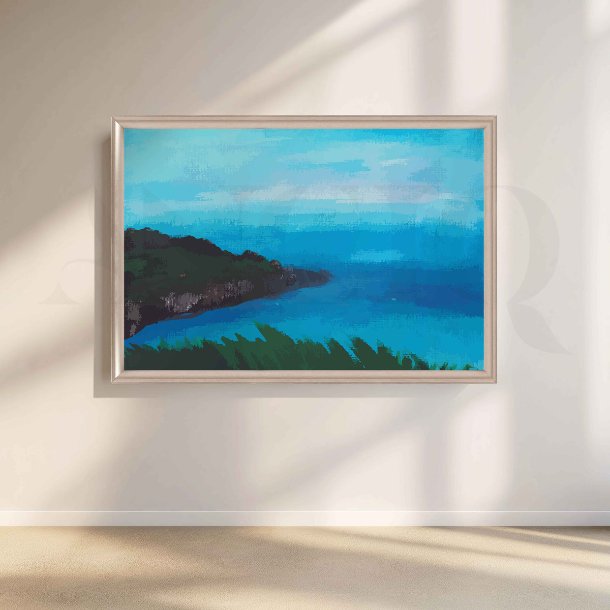 Blue Coastal Bay Canvas Artwork – Asha Art Studio – Image 4