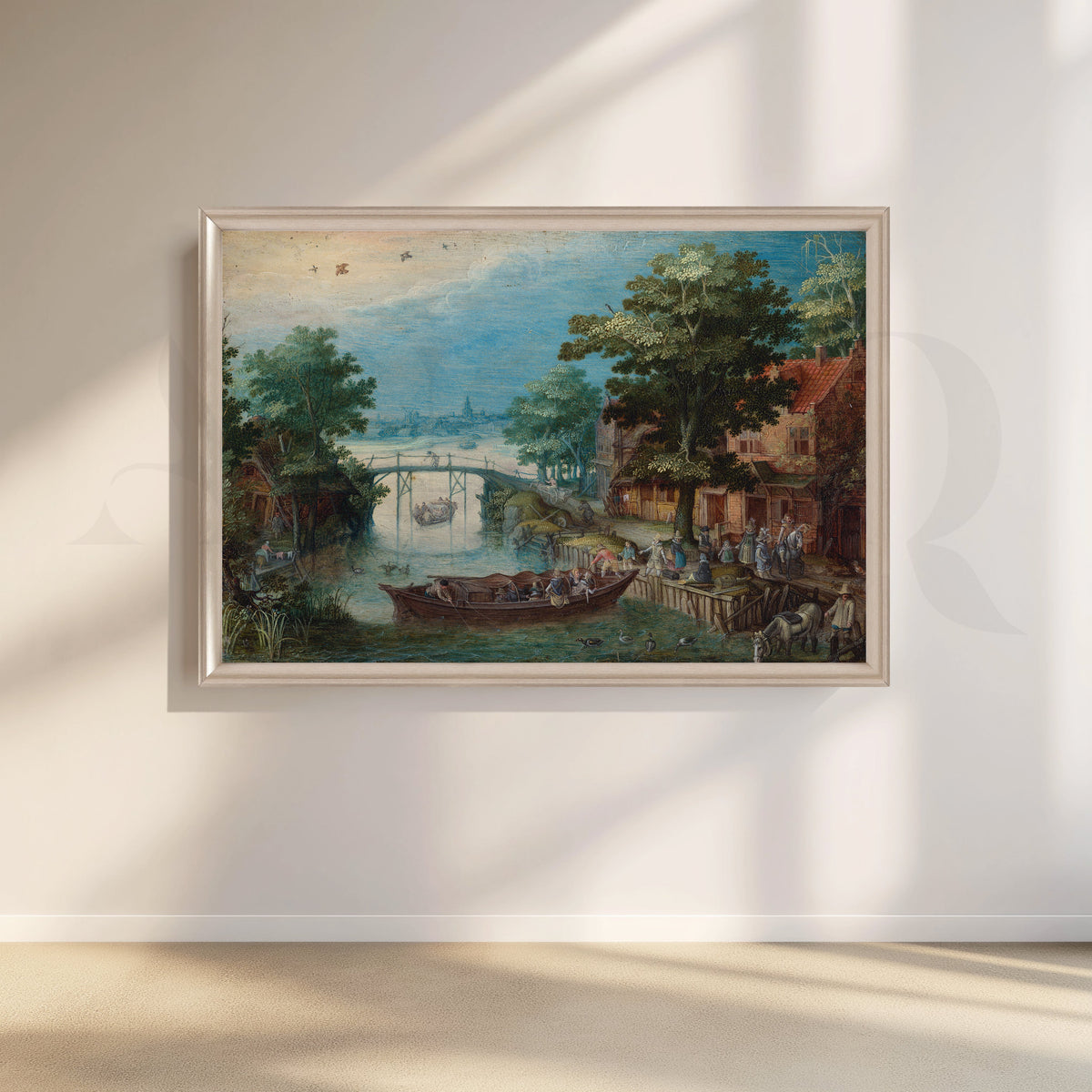 Riverside Village Boats Canvas Artwork – Asha Art Studio – Image 4