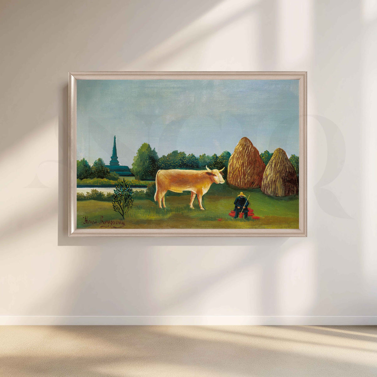 Pastoral Countryside with Cow Folk Art Canvas Artwork – Asha Art Studio – Image 4