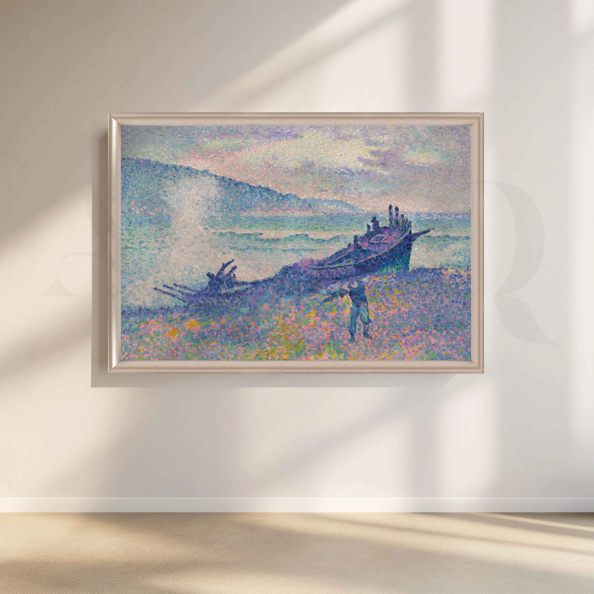 Serene Lakeside Boat Canvas Artwork for Bedroom Decor – Asha Art Studio – Image 4