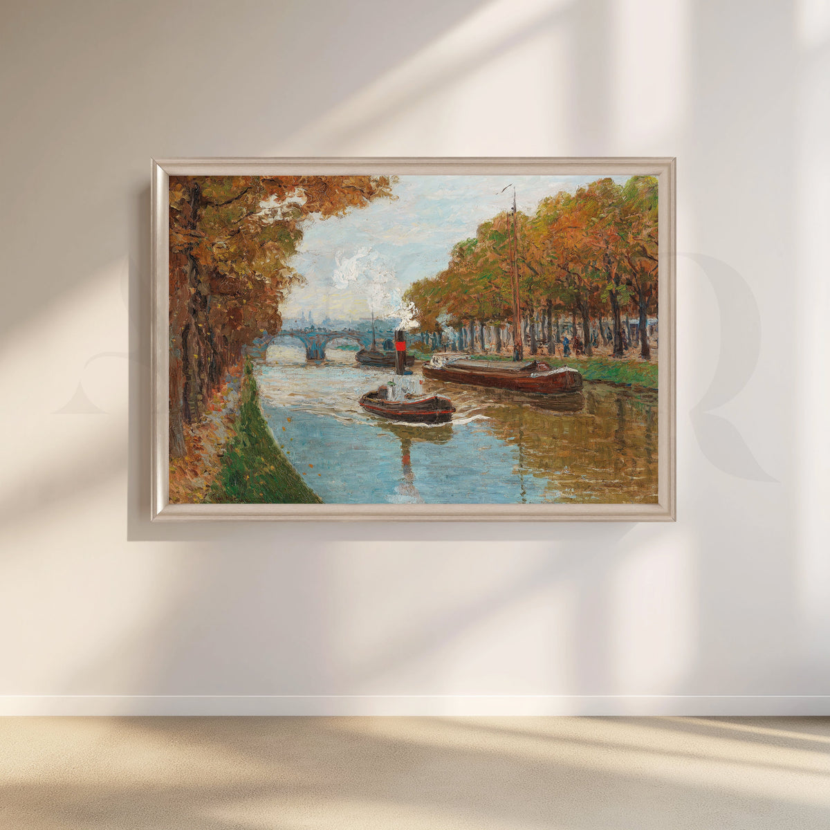 Autumn Canal Boats Canvas Artwork – Asha Art Studio – Image 4