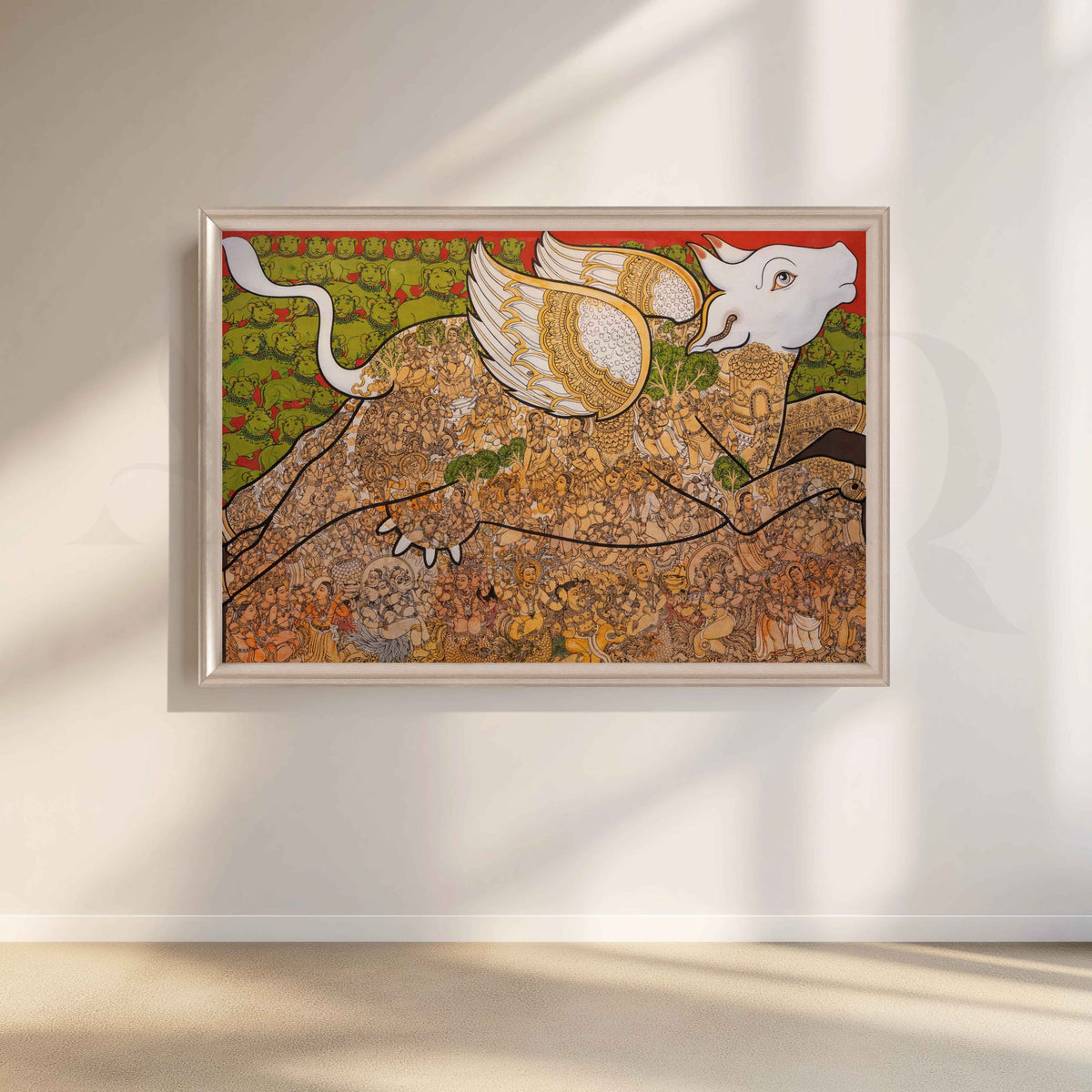 Intricate Winged Bull Heritage Canvas Artwork – Asha Art Studio – Image 4