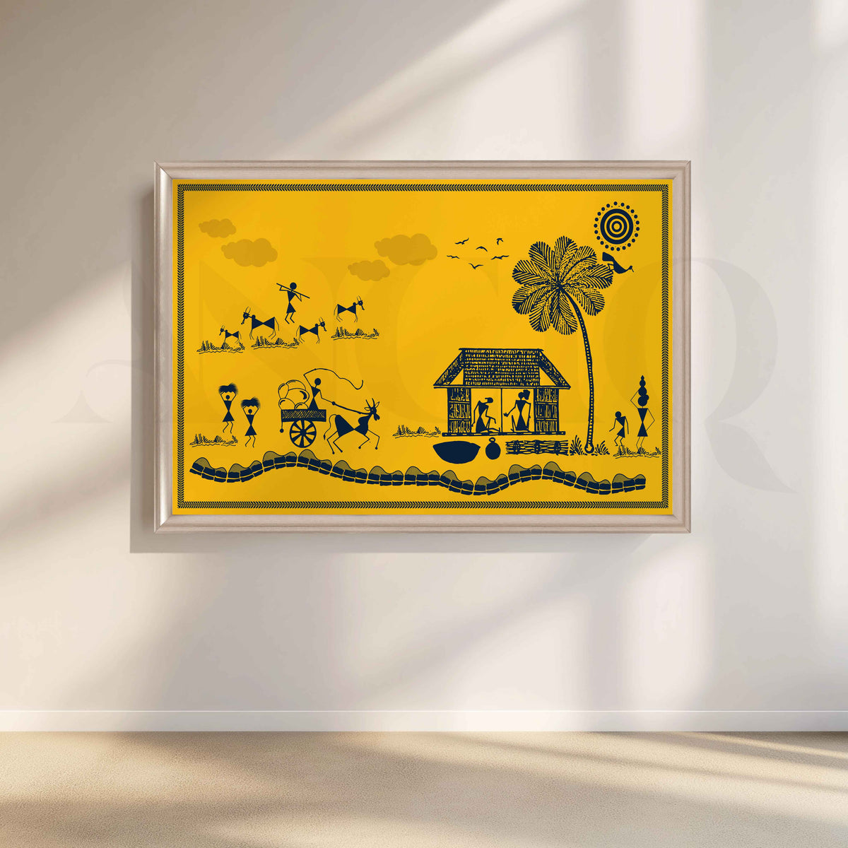 Warli Village Life and Palm Tree Tribal Artwork – Asha Art Studio – Image 4