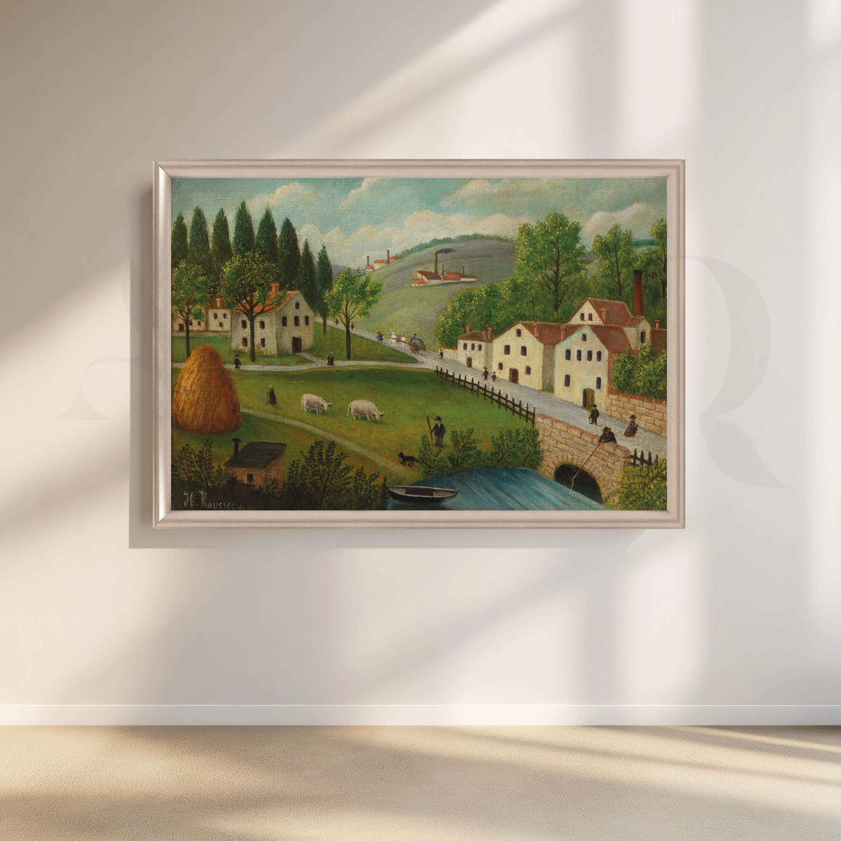 Peaceful Countryside Village Folk Art Canvas Artwork – Asha Art Studio – Image 4