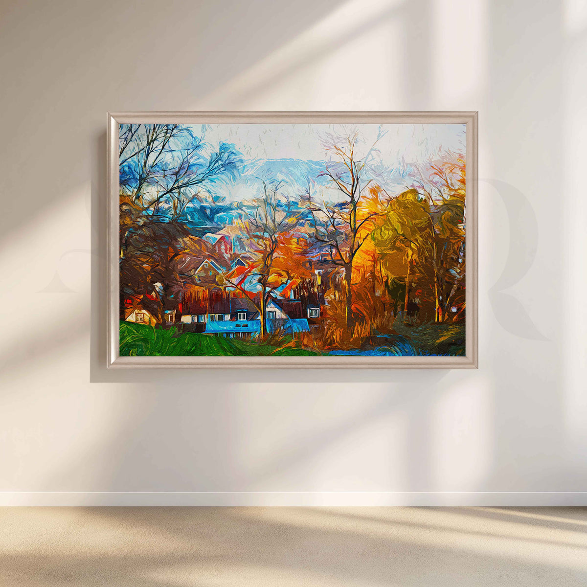 Autumn Village Landscape Canvas Artwork – Asha Art Studio – Image 4