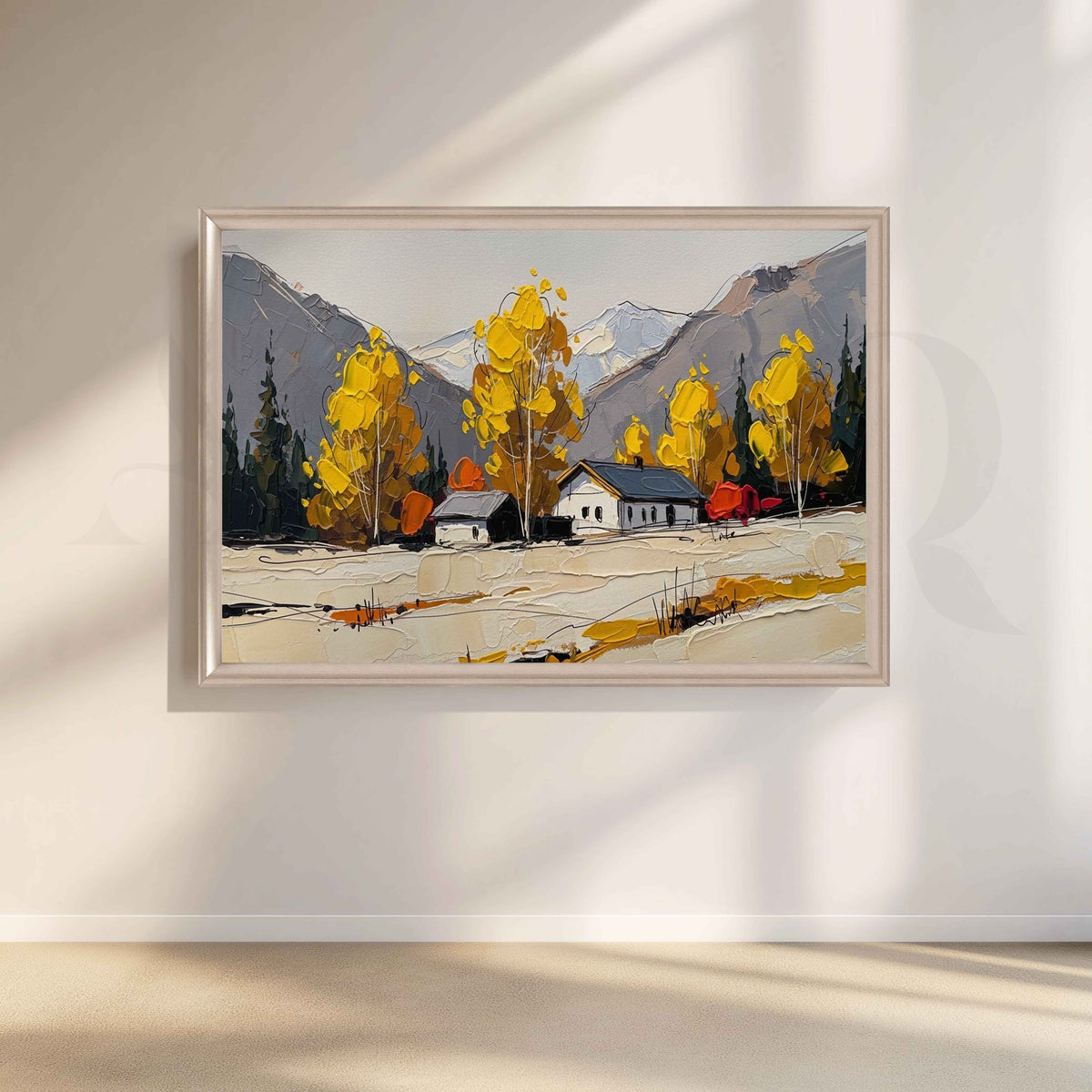 Autumn Mountain Cabin Canvas Artwork – Asha Art Studio – Image 4