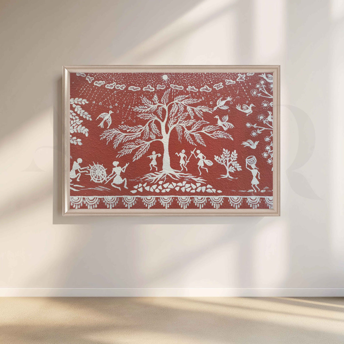 Warli Tree of Life Tribal Folk Canvas Artwork – Asha Art Studio – Image 4