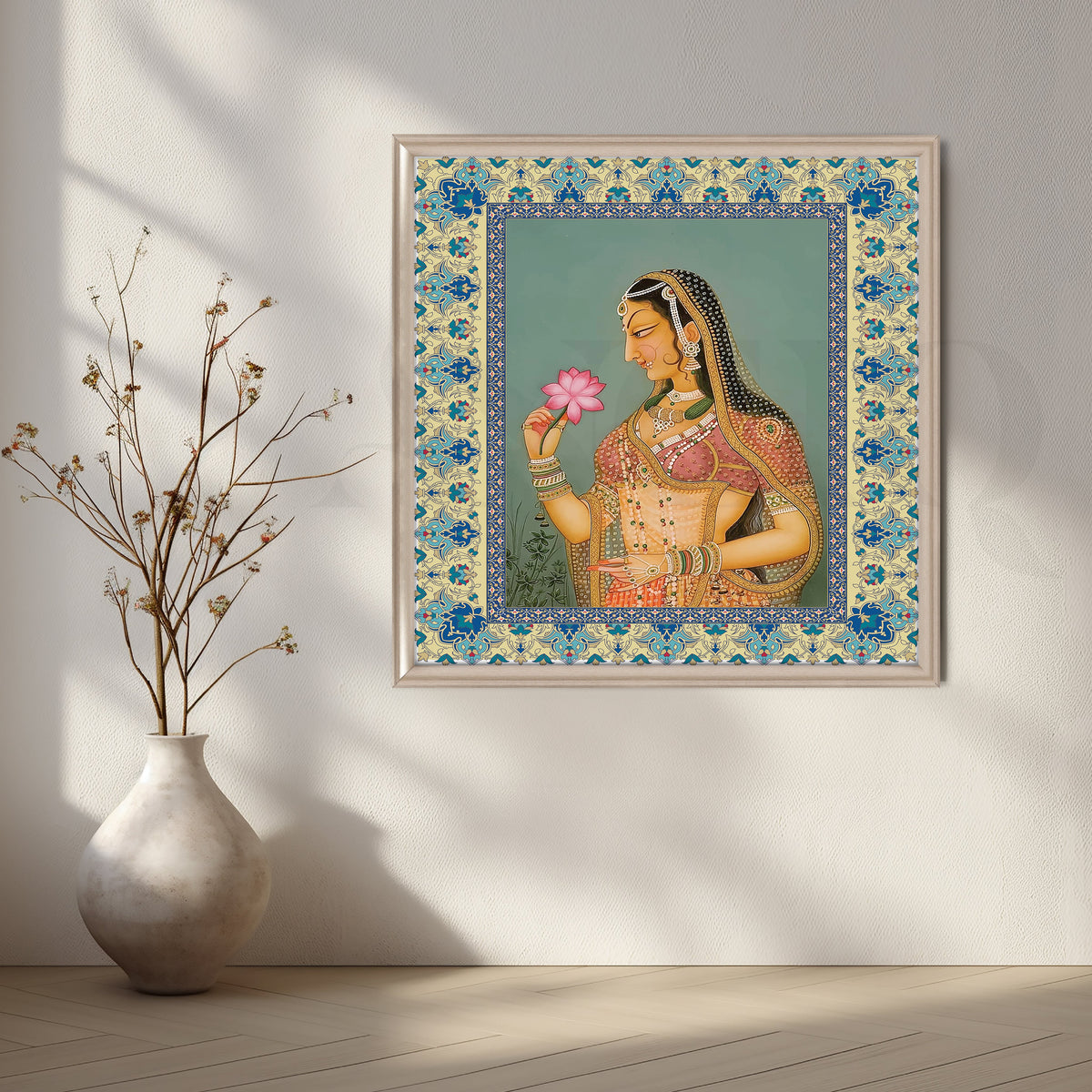 Noblewoman Adorned with Lotus in Hand Artwork – Asha Art Studio – Image 4