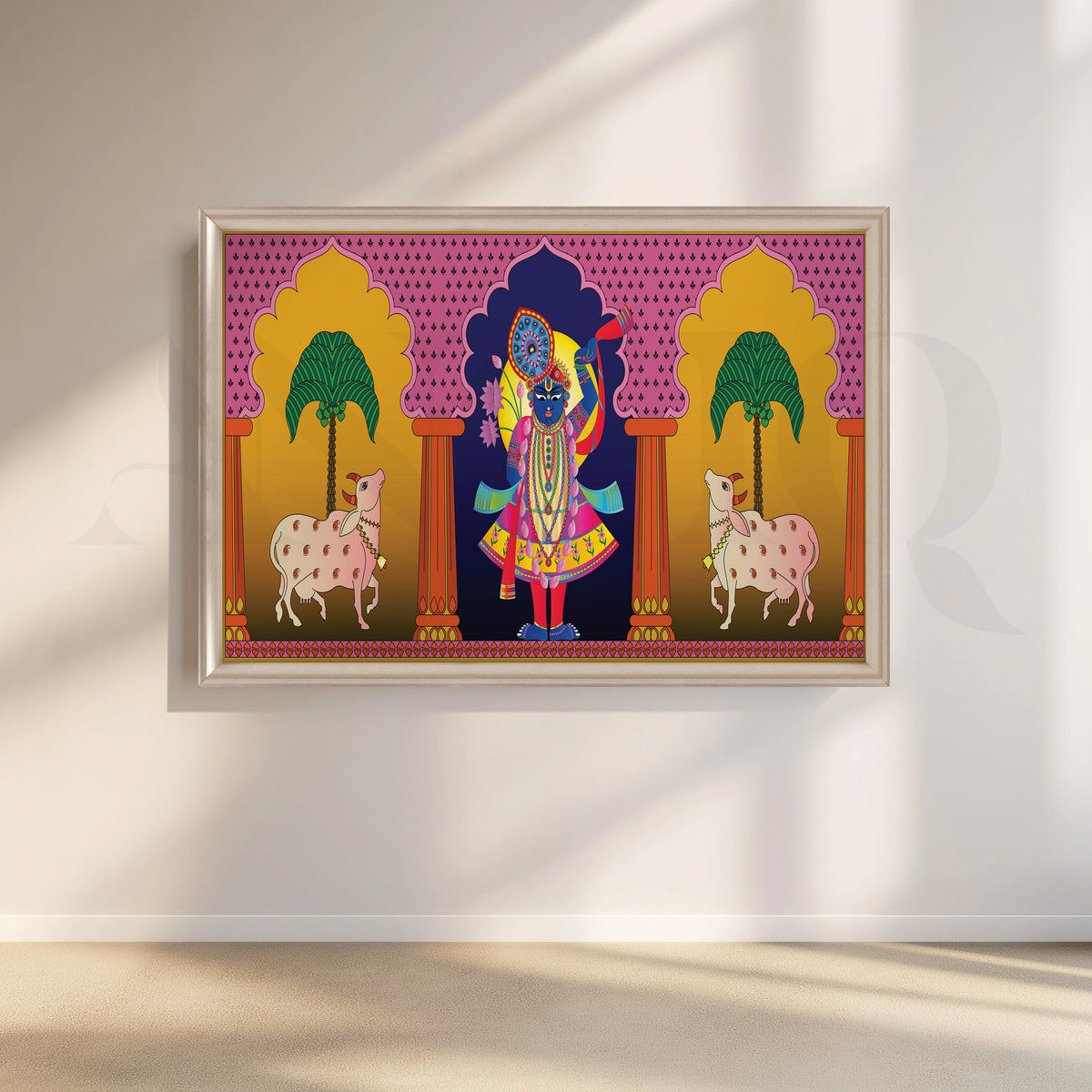 Pichwai Indian Krishna Canvas Wall Artwork – Asha Art Studio – Image 4