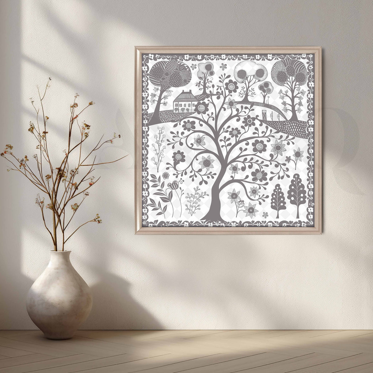 Floral Tree of Life Folk Canvas Artwork – Asha Art Studio – Image 4