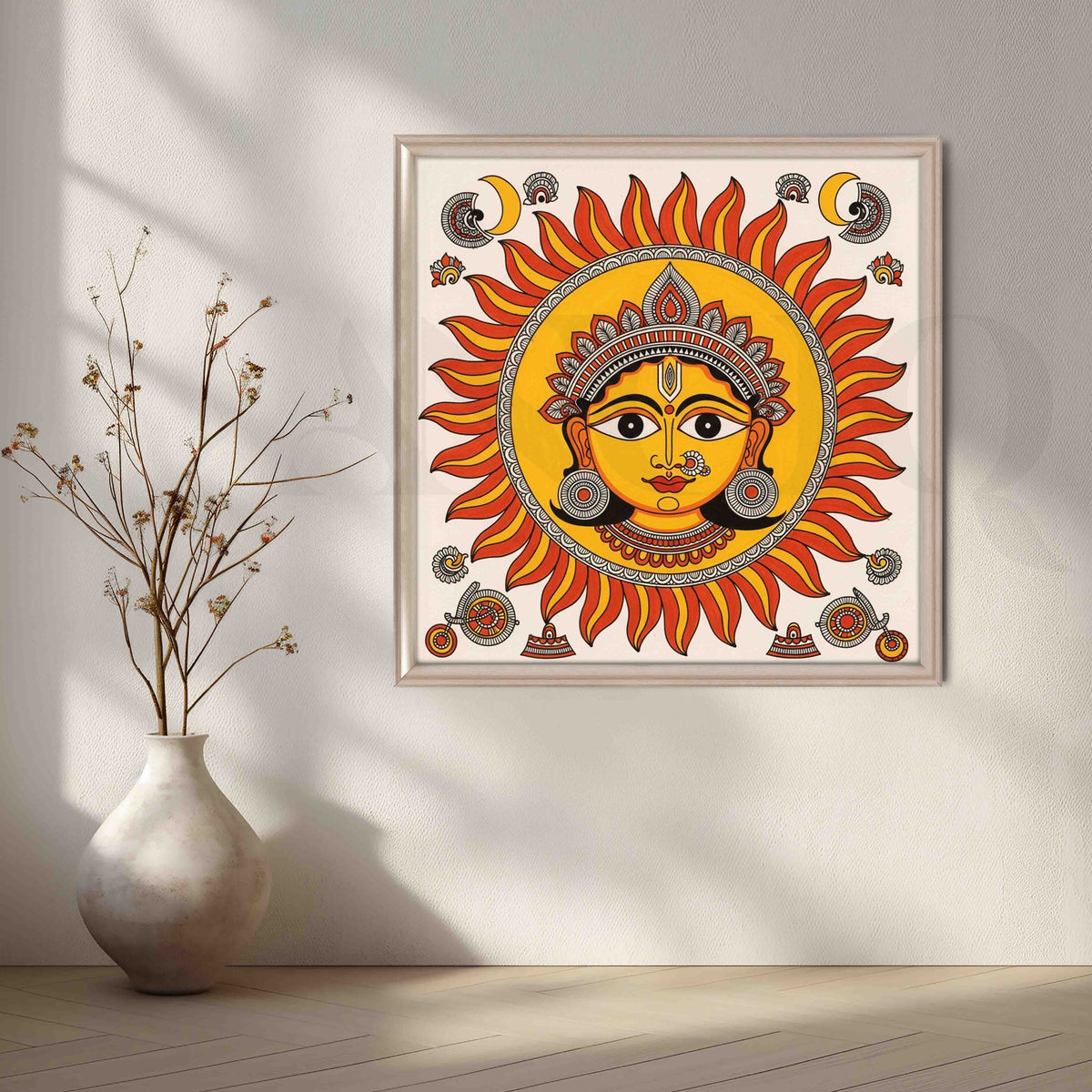 Surya Dev Traditional Madhubani Canvas Artwork – Asha Art Studio – Image 4