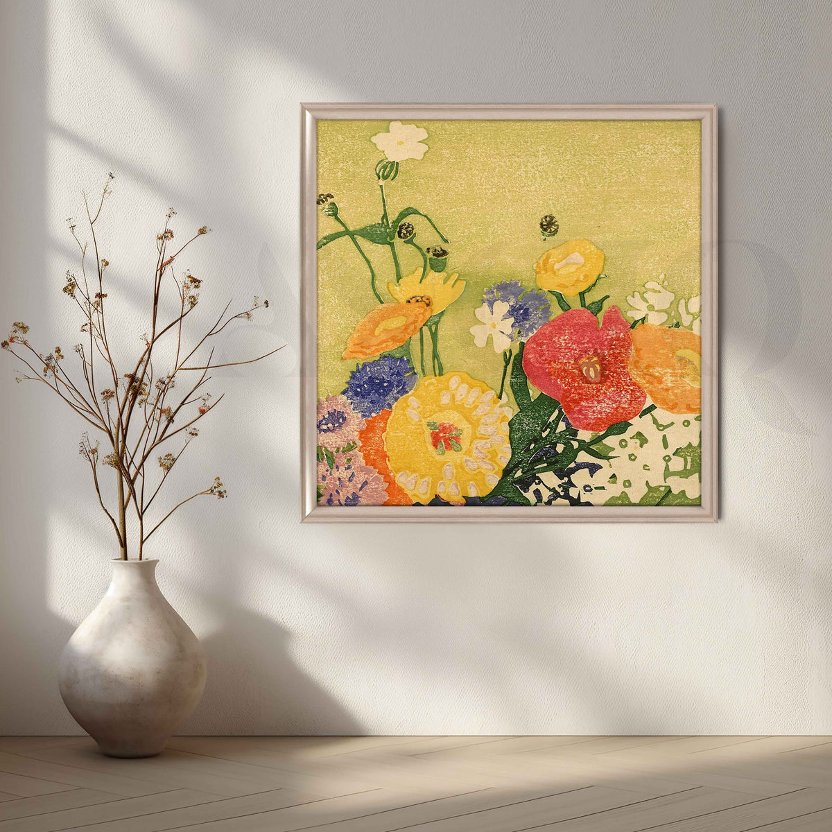 Modern Floral Block Print Canvas Artwork – Asha Art Studio – Image 4