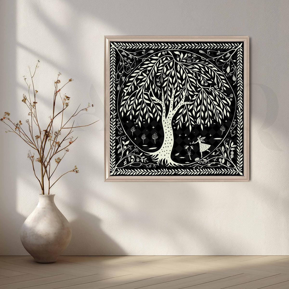 Tribal Tree of Life Black & White Wall Artwork – Asha Art Studio – Image 4