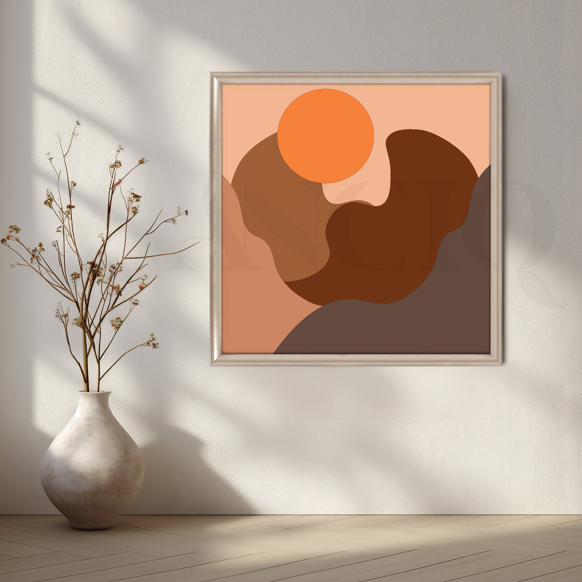 Abstract Sun Over Rolling Earthy Hills in Warm Tones – Asha Art Studio – Image 6