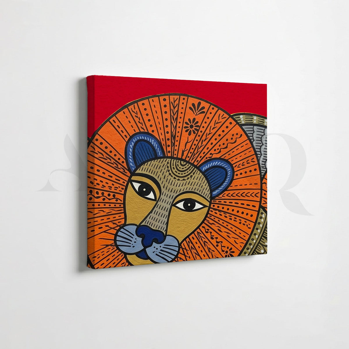 Folk Lion Wildlife Gallery Wall Canvas Artwork Set of 6 – Asha Art Studio – Image 3
