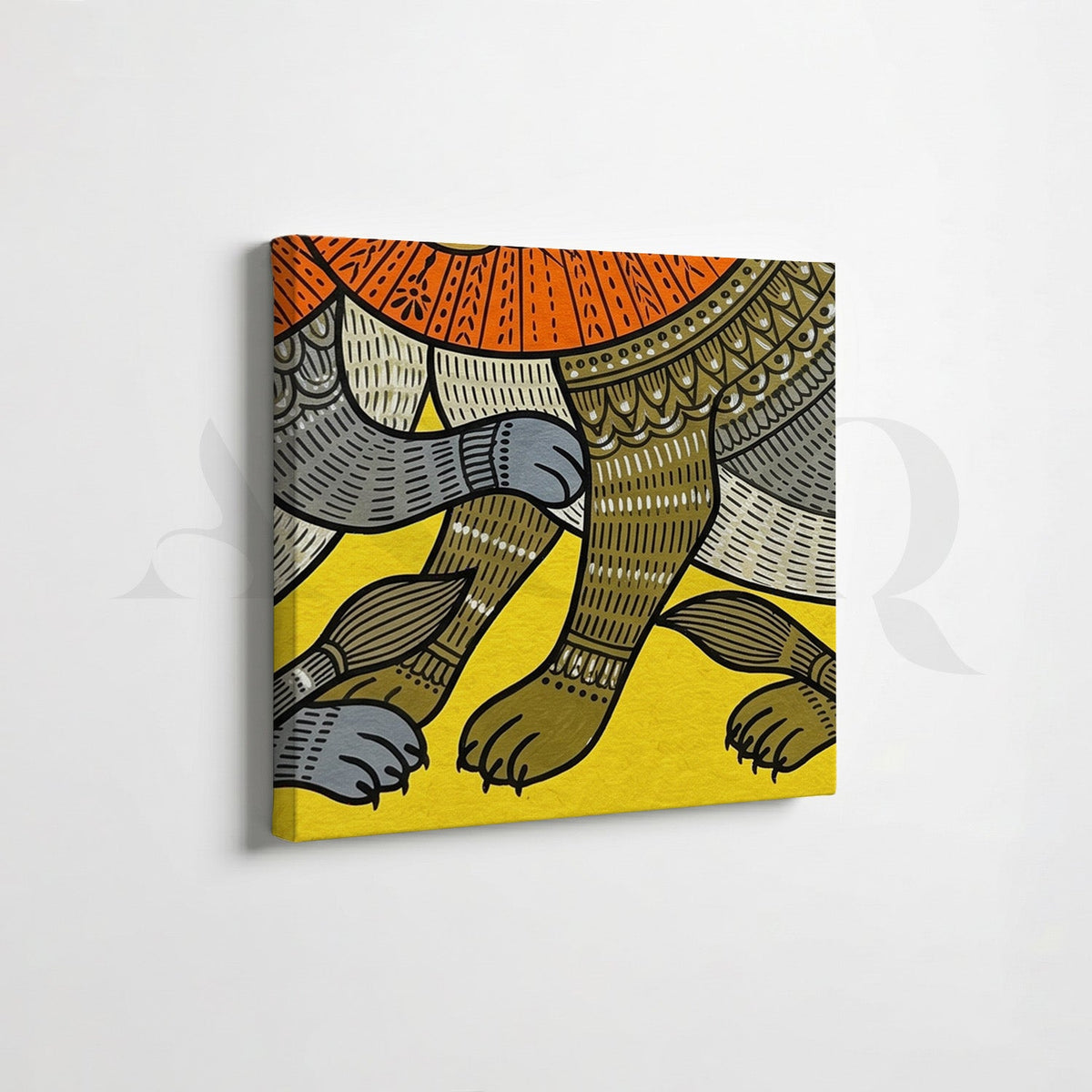 Folk Lion Wildlife Gallery Wall Canvas Artwork Set of 6 – Asha Art Studio – Image 6