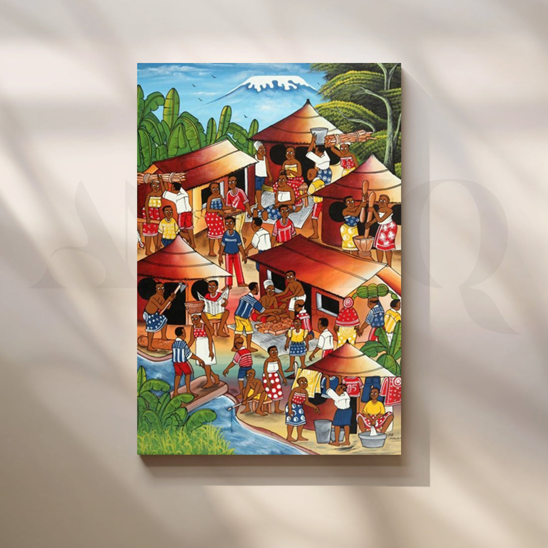 Vibrant African Village Market Canvas Artwork – Asha Art Studio