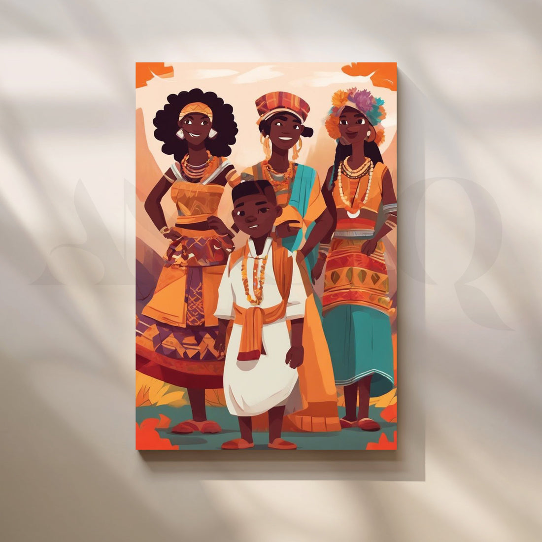 Cheerful African Family Portrait Canvas Artwork – Asha Art Studio