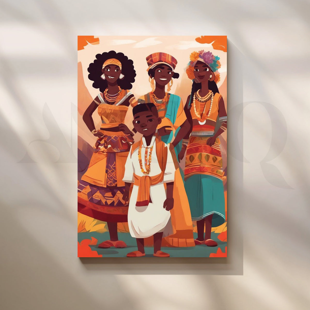 Cheerful African Family Portrait Canvas Artwork – Asha Art Studio