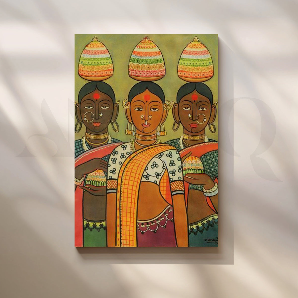 Traditional Indian Women Procession Artwork – Asha Art Studio