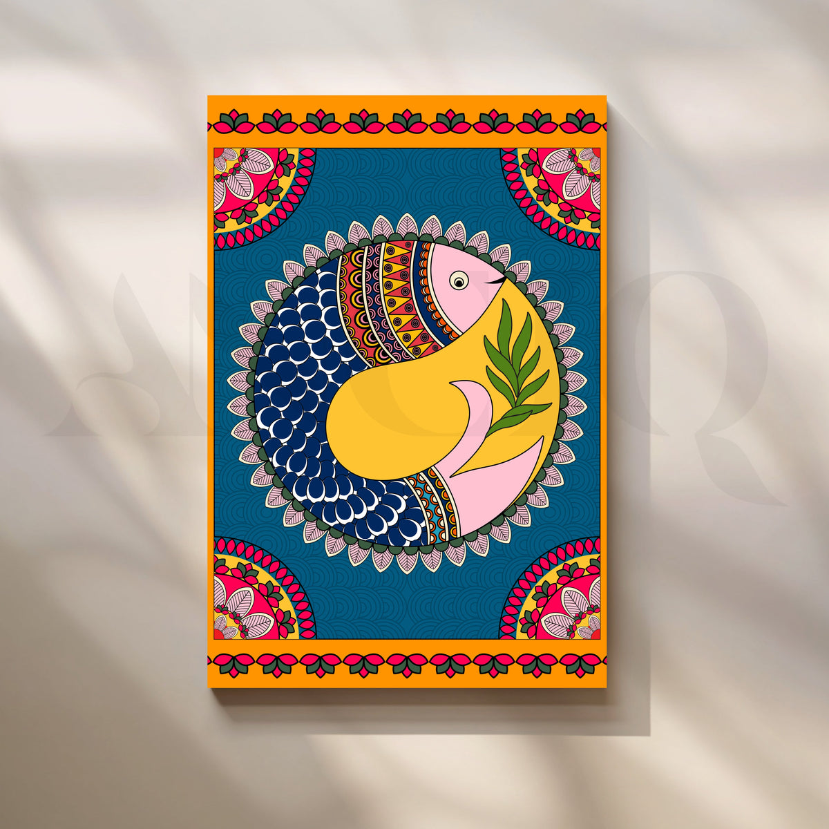 Madhubani Fish Harmony Folk Canvas Artwork – Asha Art Studio