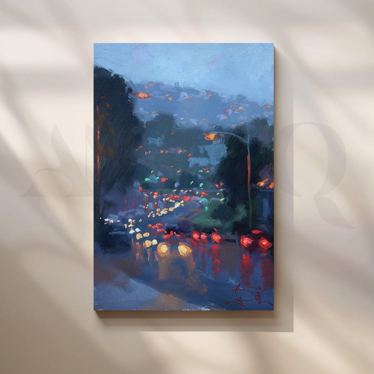 Rainy City Commute Canvas Artwork – Asha Art Studio