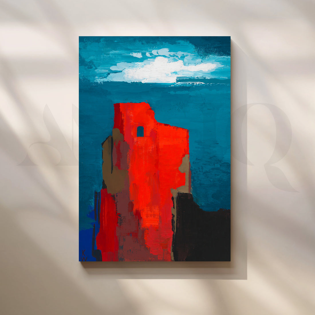 Crimson Citadel by the Sea Canvas Artwork – Asha Art Studio